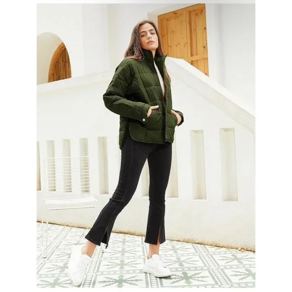 Huaqiao Womens Quilted Puffer Jackets Lightweight Zipper Short Padded Coat - Picture 7 of 9